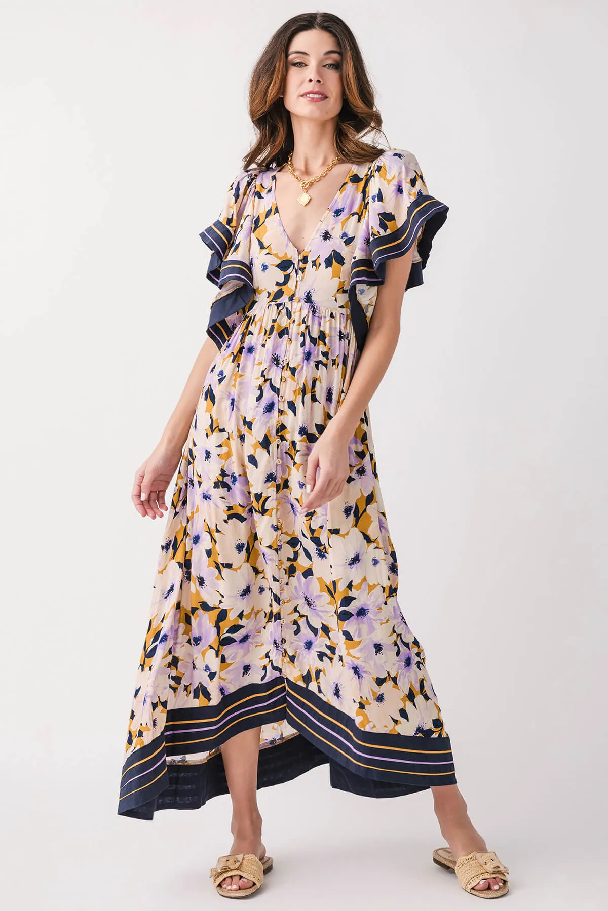 Robe longue florale Vivienne vert olive