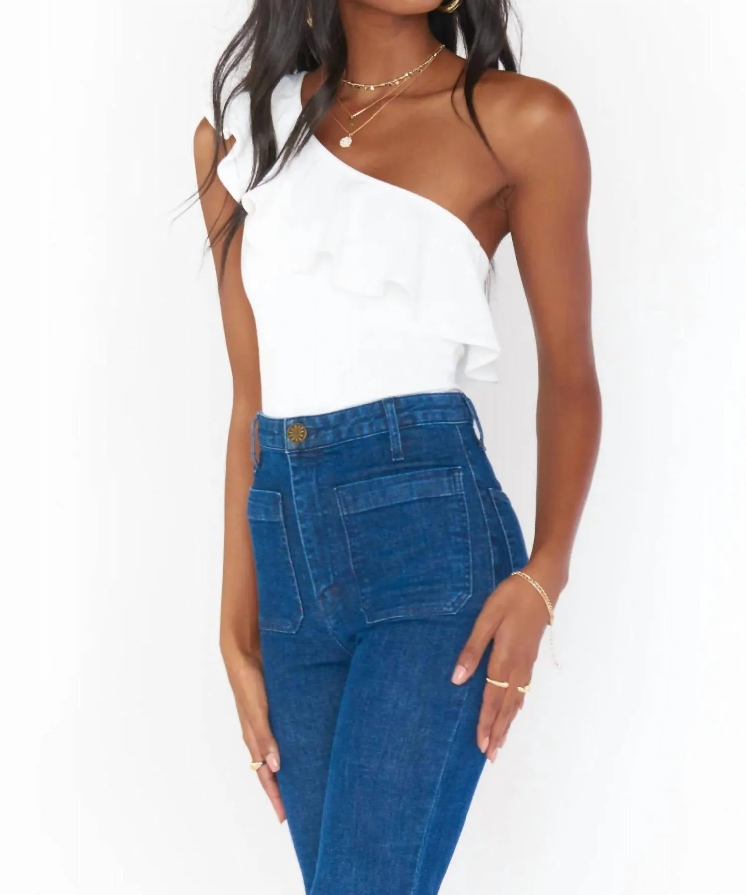 Ophelia Ruffle Bodysuit En Stretch Couleur Os