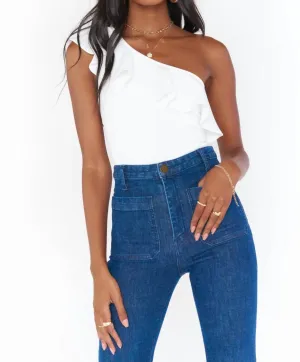 Ophelia Ruffle Bodysuit En Stretch Couleur Os