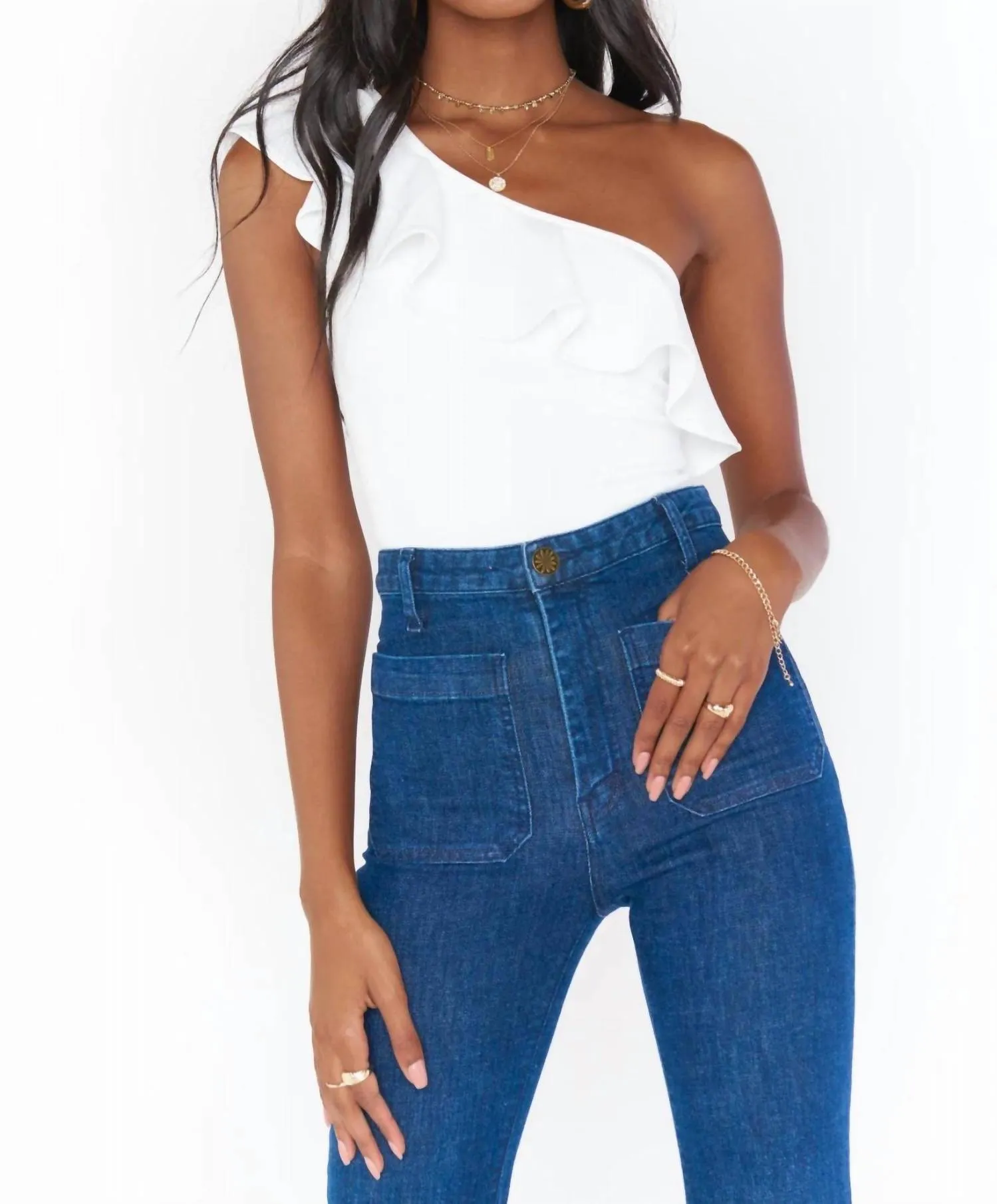 Ophelia Ruffle Bodysuit En Stretch Couleur Os