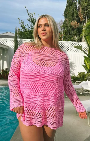 Paula Pullover ~ Pull en crochet rose bubblegum