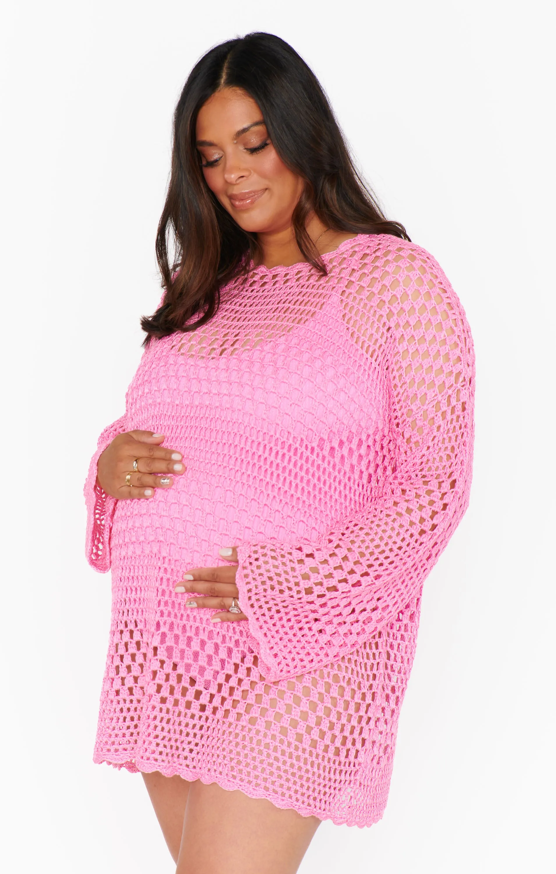 Paula Pullover ~ Pull en crochet rose bubblegum