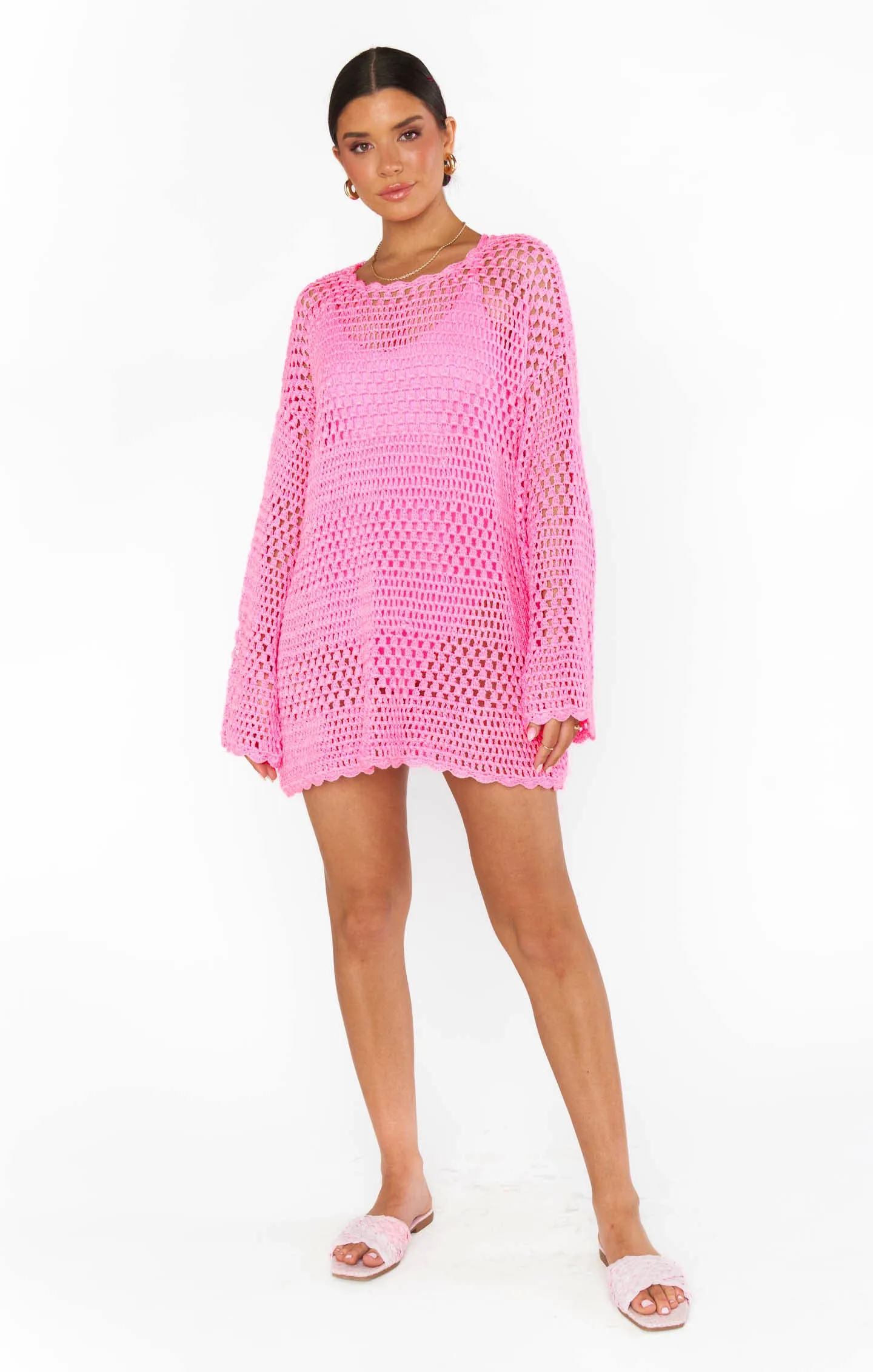 Paula Pullover ~ Pull en crochet rose bubblegum