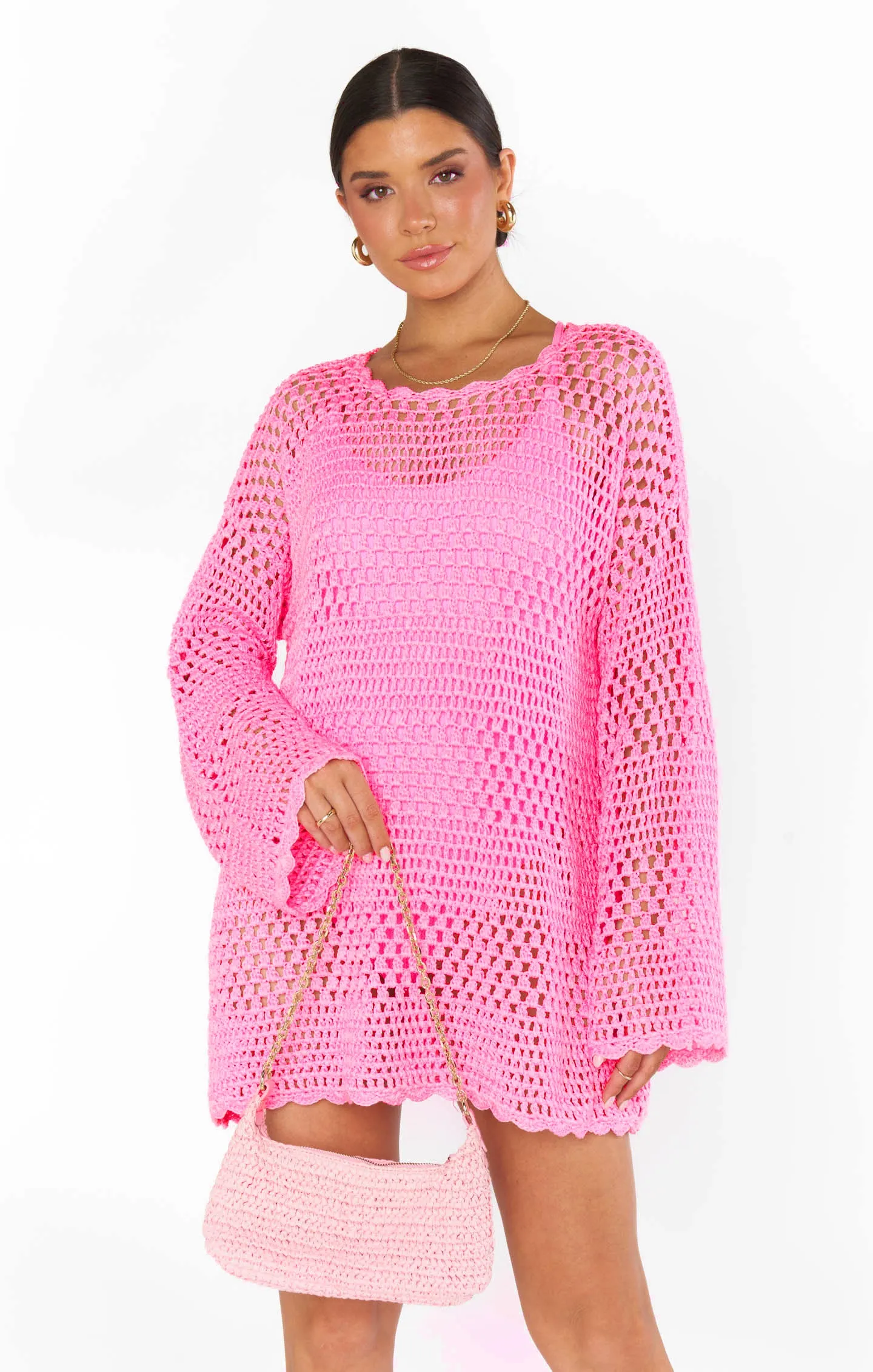 Paula Pullover ~ Pull en crochet rose bubblegum