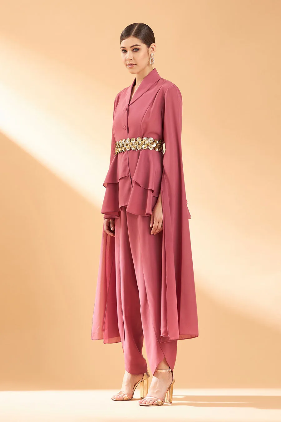 Ensemble floral rose coordonné avec ceinture