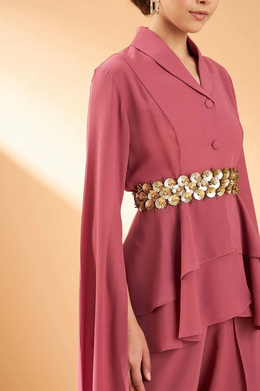 Ensemble floral rose coordonné avec ceinture