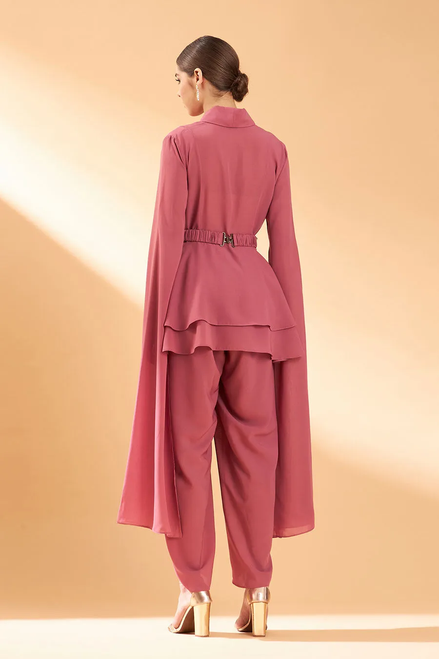 Ensemble floral rose coordonné avec ceinture