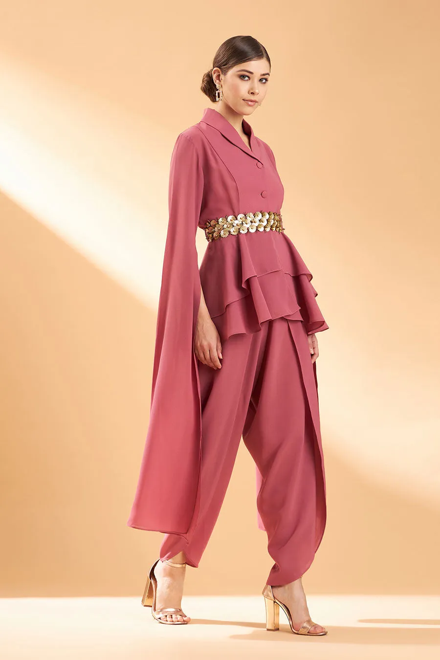Ensemble floral rose coordonné avec ceinture