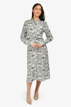 Pinko Robe longue à manches longues avec col blanc/bleu et boutons taille 6