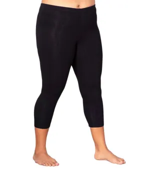 Leggings Capri en Coton Uni Grande Taille en Noir