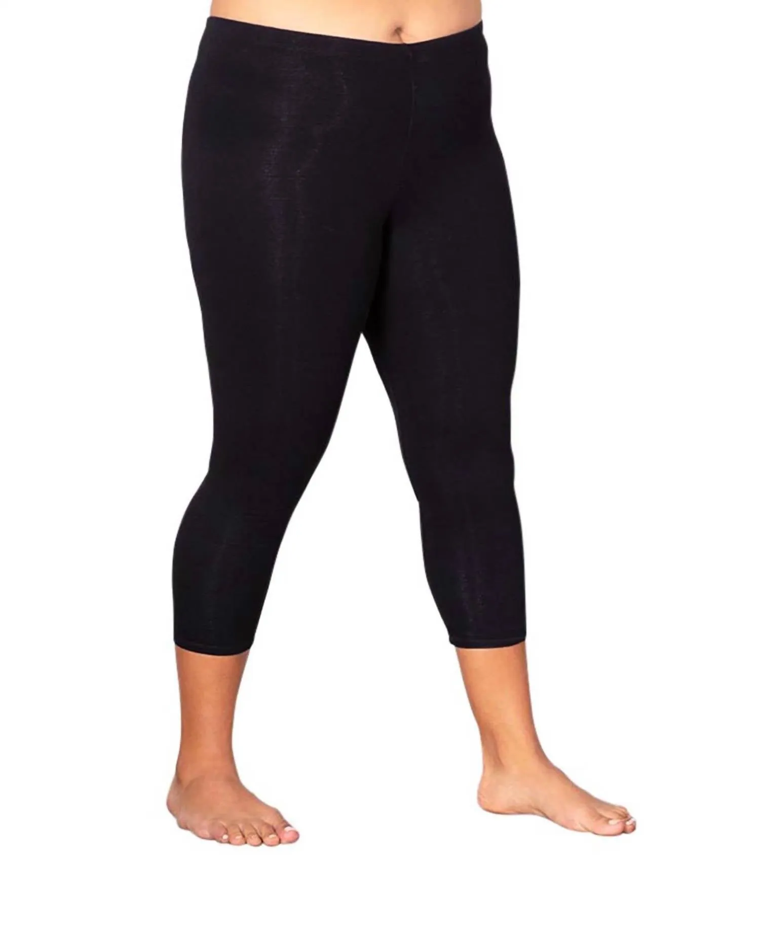 Leggings Capri en Coton Uni Grande Taille en Noir