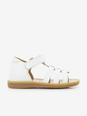 Sandales Pom D'Api pour filles à bride Poppy en cuir blanc