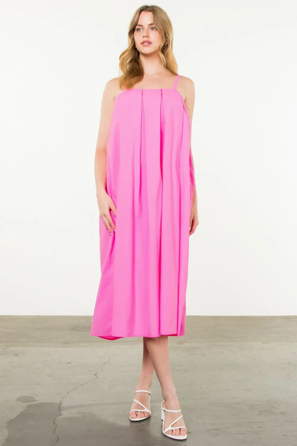 Robe longue en popeline rose vif