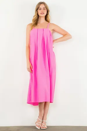 Robe longue en popeline rose vif