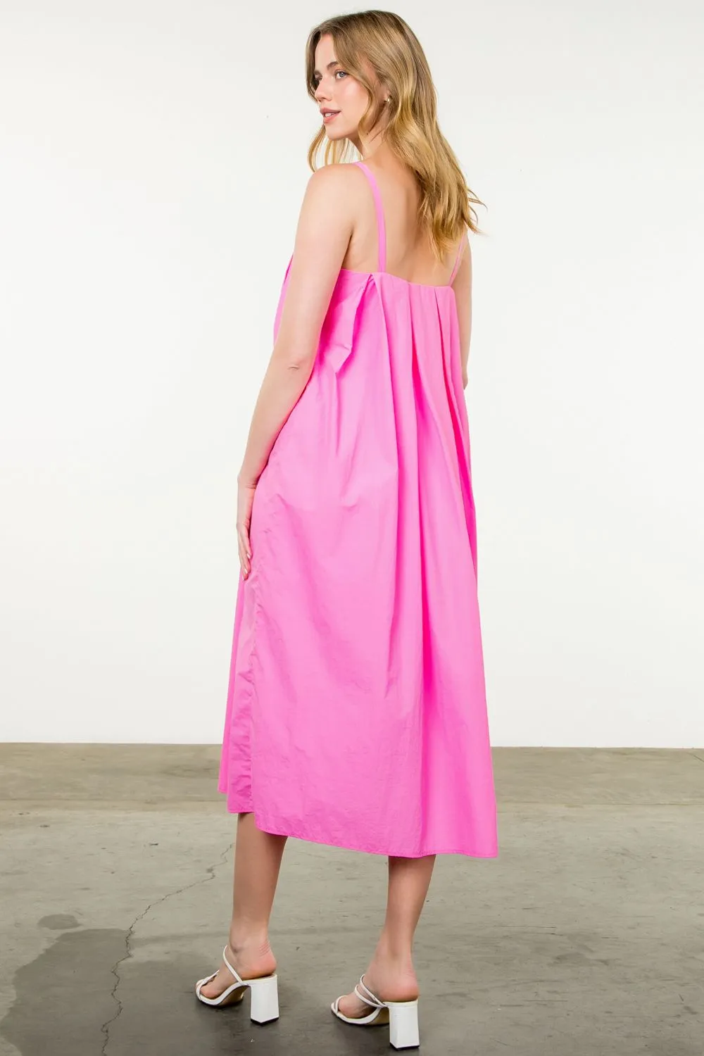 Robe longue en popeline rose vif
