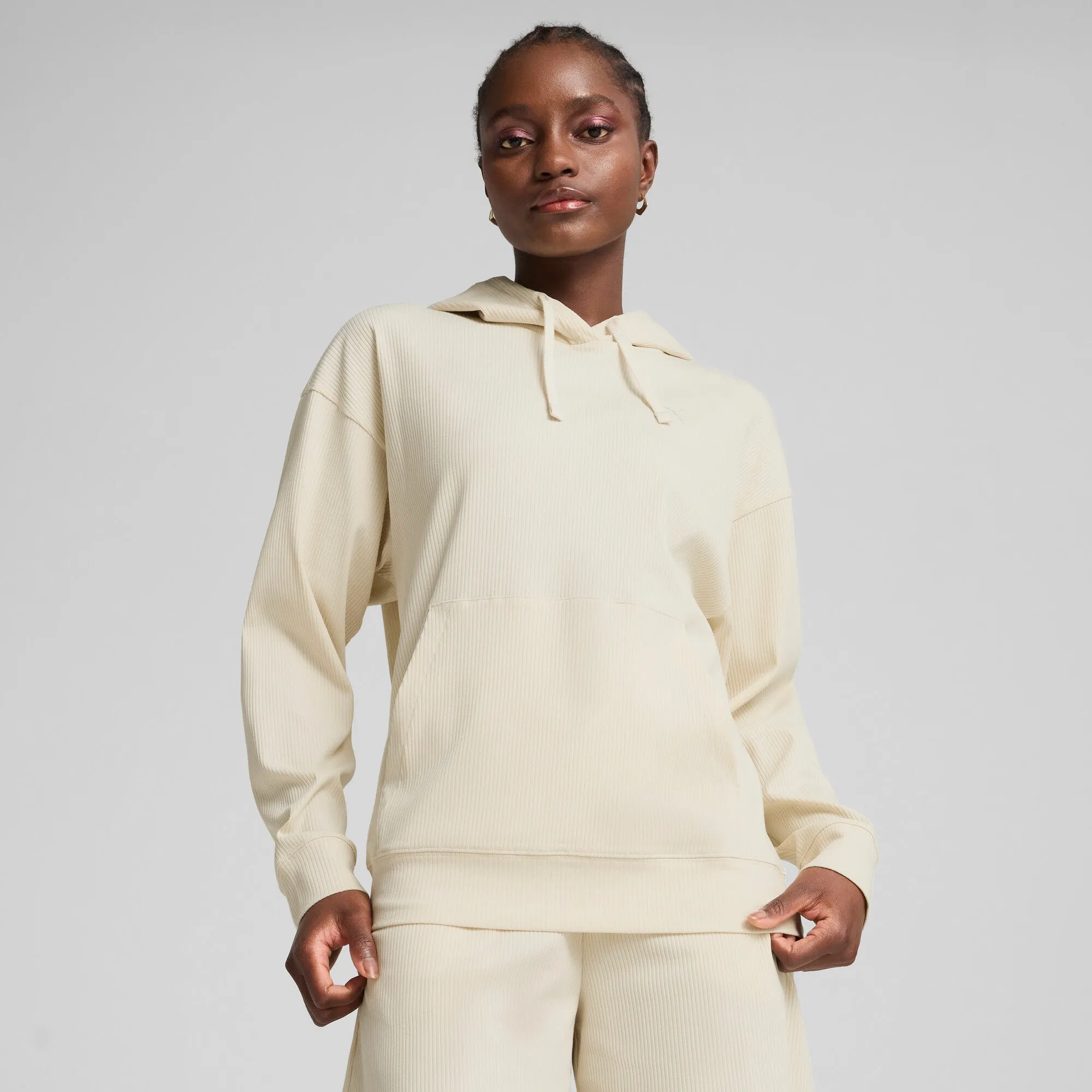 PUMA Sweat à capuche confortable en côtes pour femme ESS ELEVATED