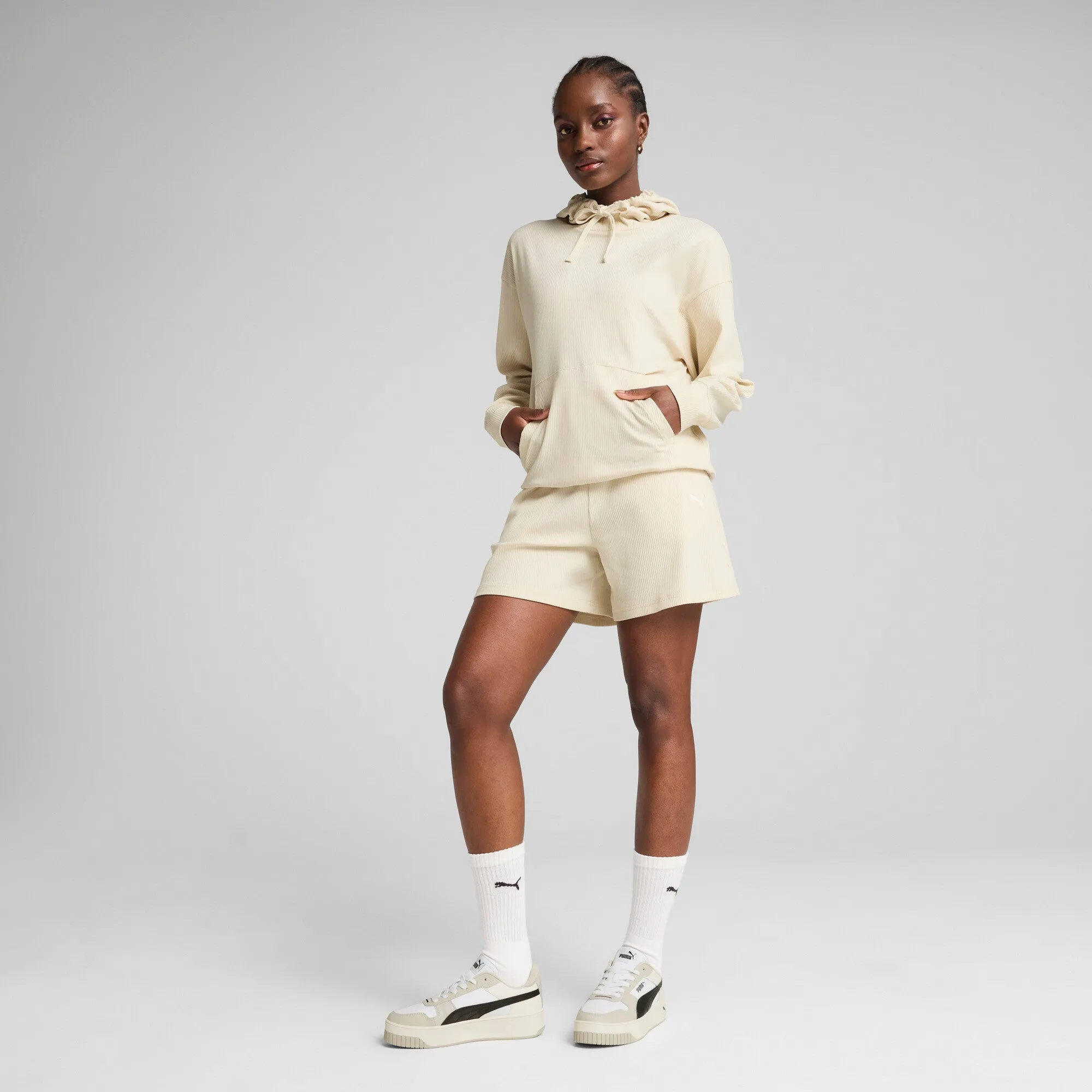 PUMA Sweat à capuche confortable en côtes pour femme ESS ELEVATED