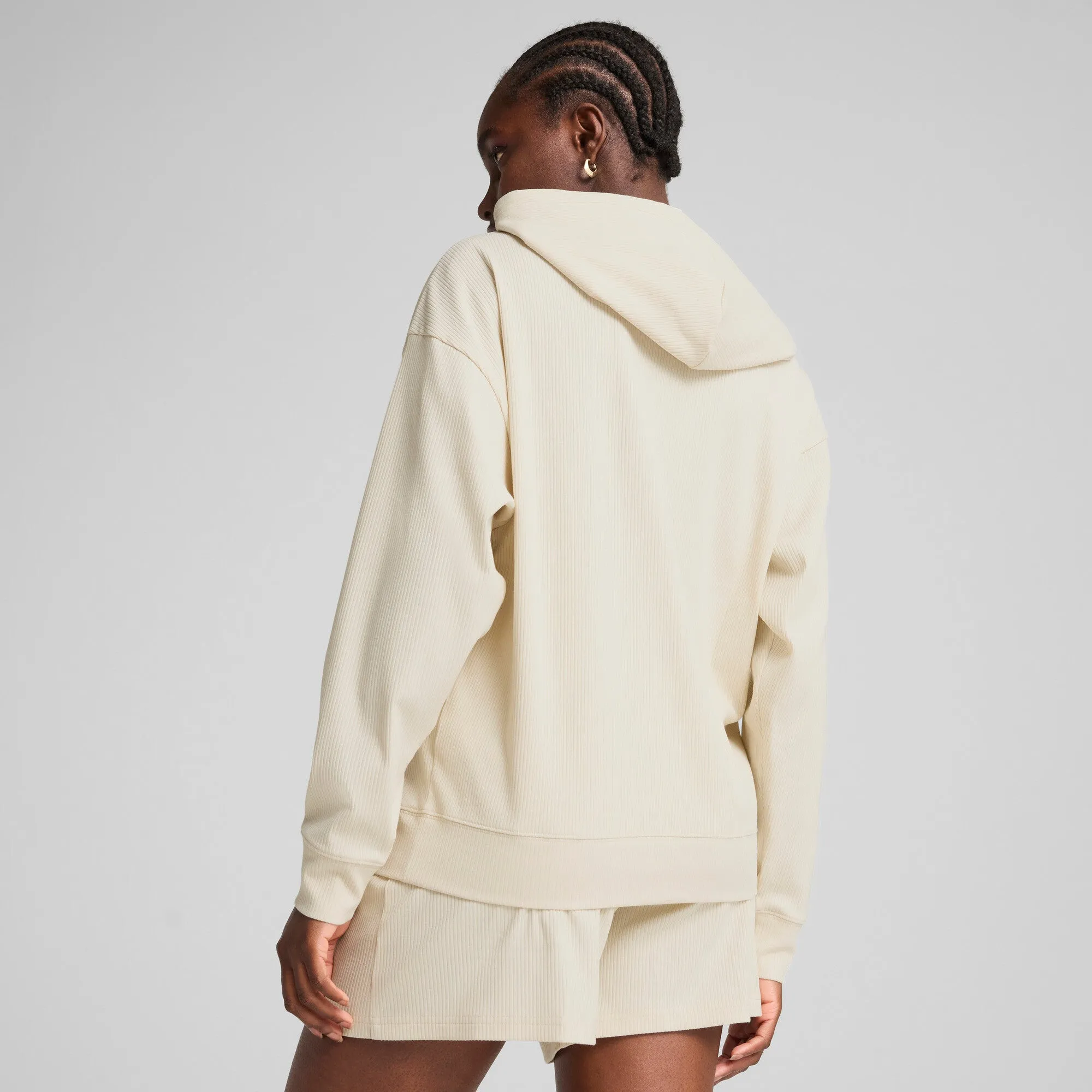 PUMA Sweat à capuche confortable en côtes pour femme ESS ELEVATED