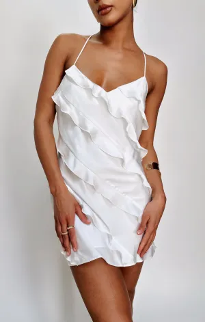 Robe mini à volants romantique ~ Satin luxe ivoire