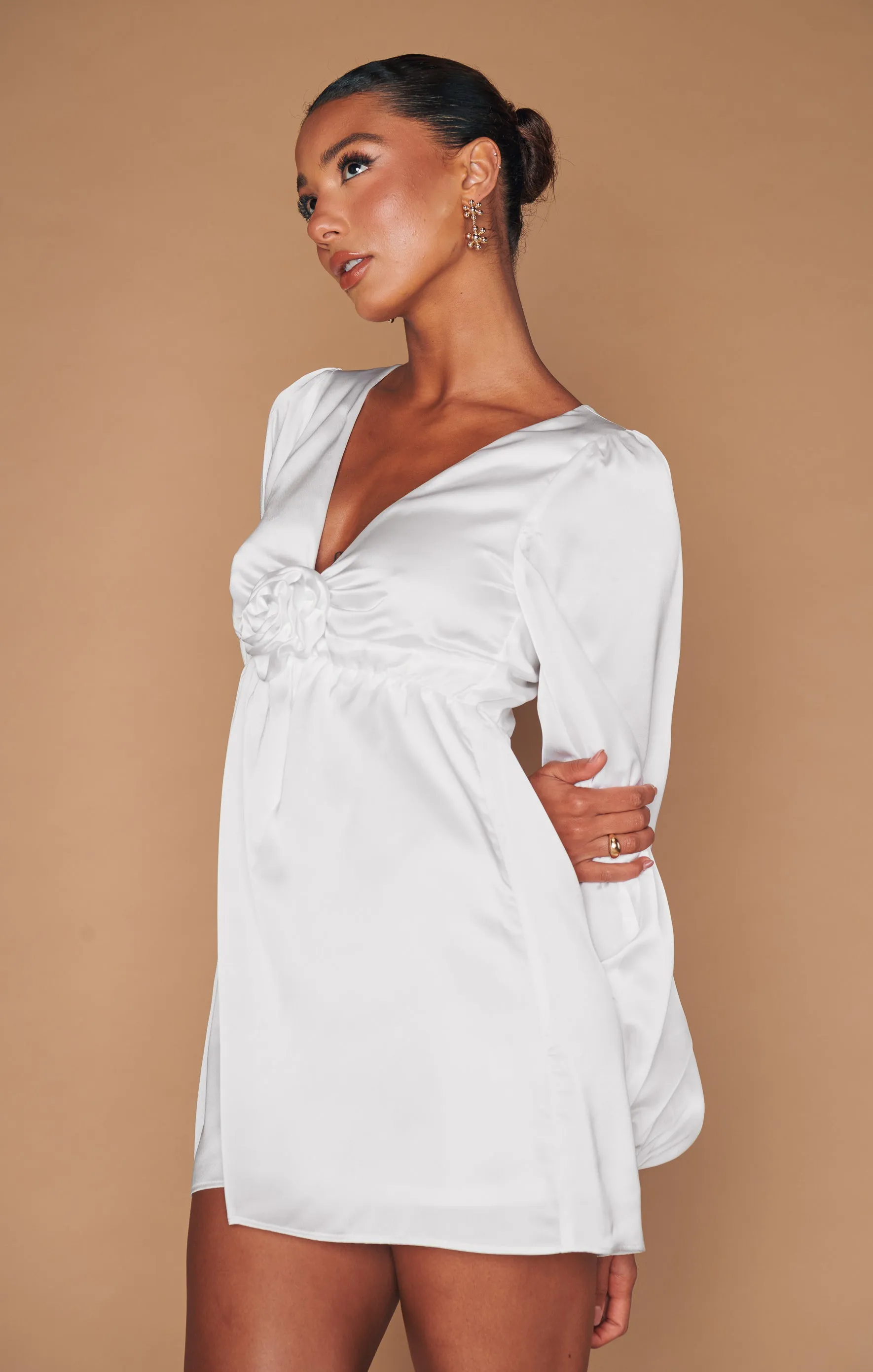 Robe courte Rosetta ~ Satin luxe ivoire