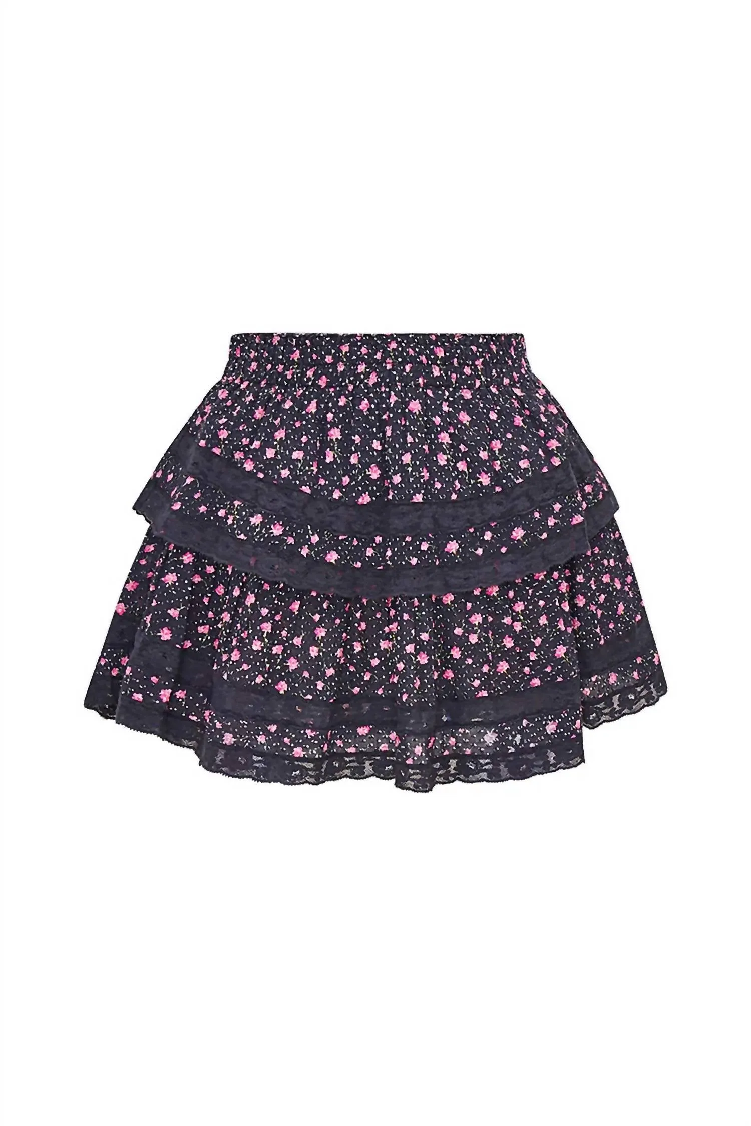 Jupe Mini Volantée en Rose Noir
