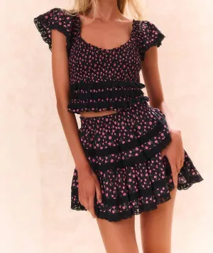 Jupe Mini Volantée en Rose Noir