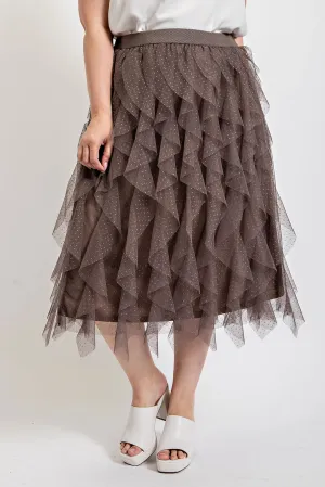 Jupe mi-longue en tulle froncée avec ceinture élastique
