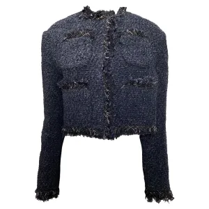 Veste courte en tweed Sacai à quatre poches en nylon bleu marine