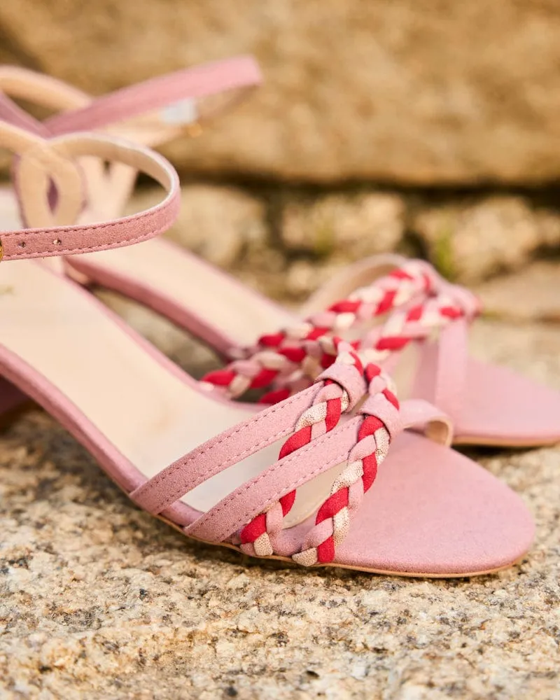Sandales à talons en simili suède vegan recyclé Saleccia | Rose poudré