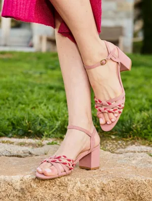 Sandales à talons en simili suède vegan recyclé Saleccia | Rose poudré