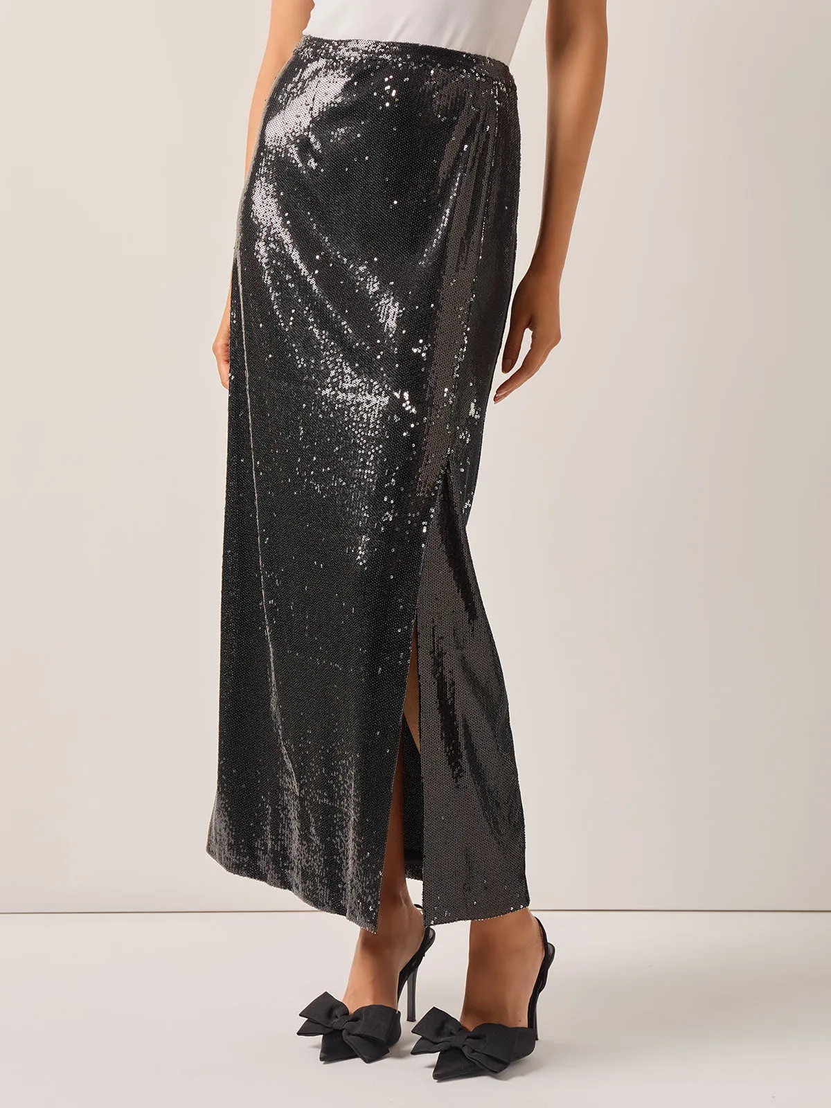 Jupe Longue Droite Tissée à Paillettes Novelty