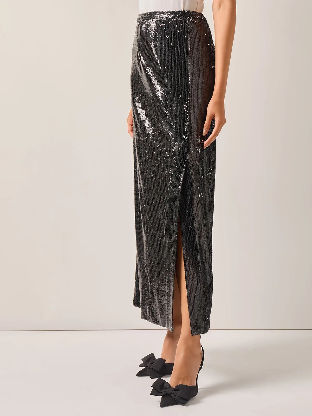 Jupe Longue Droite Tissée à Paillettes Novelty