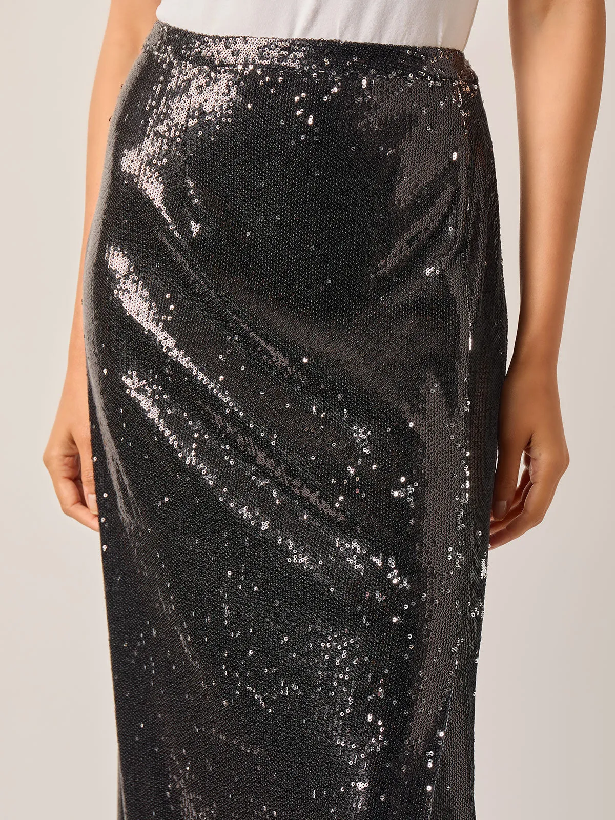 Jupe Longue Droite Tissée à Paillettes Novelty