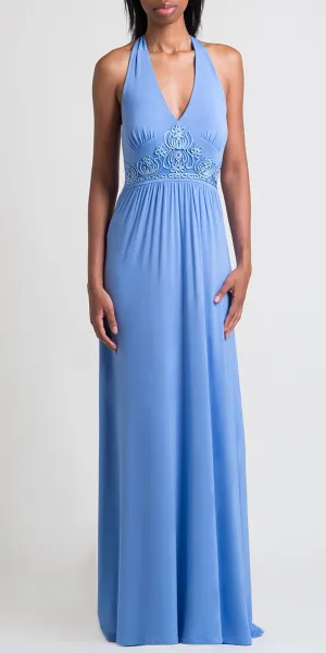 Robe longue à bretelles avec broderie soutache - Bleu indigo clair