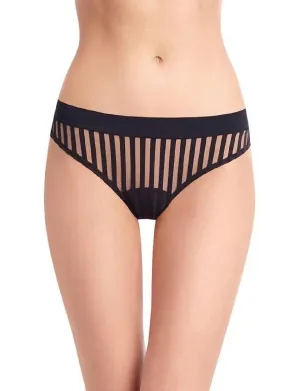 Culotte String à Rayures Maille Dénudée en Noir