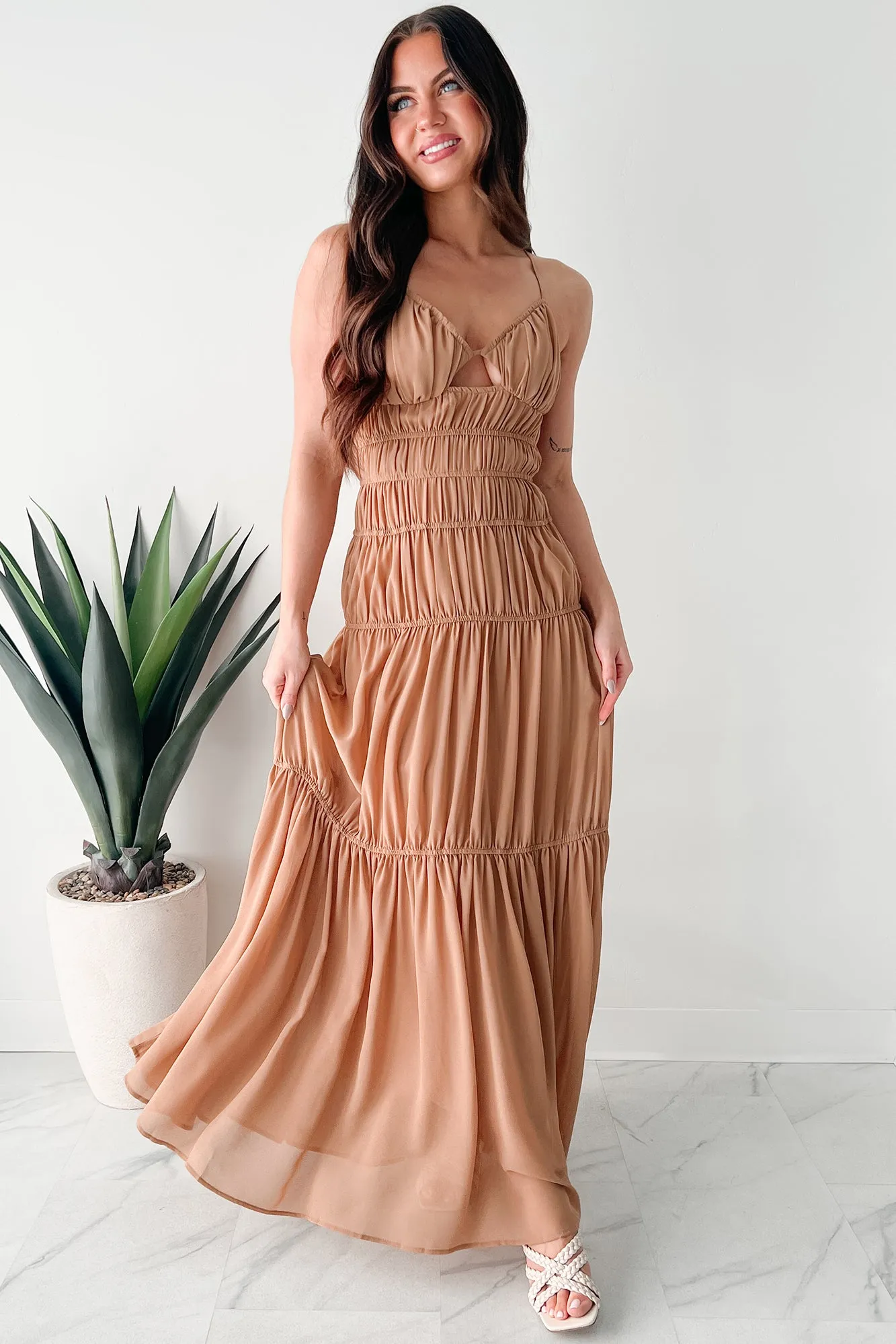 Robe longue plissée Strolling In Sicily (Beige)