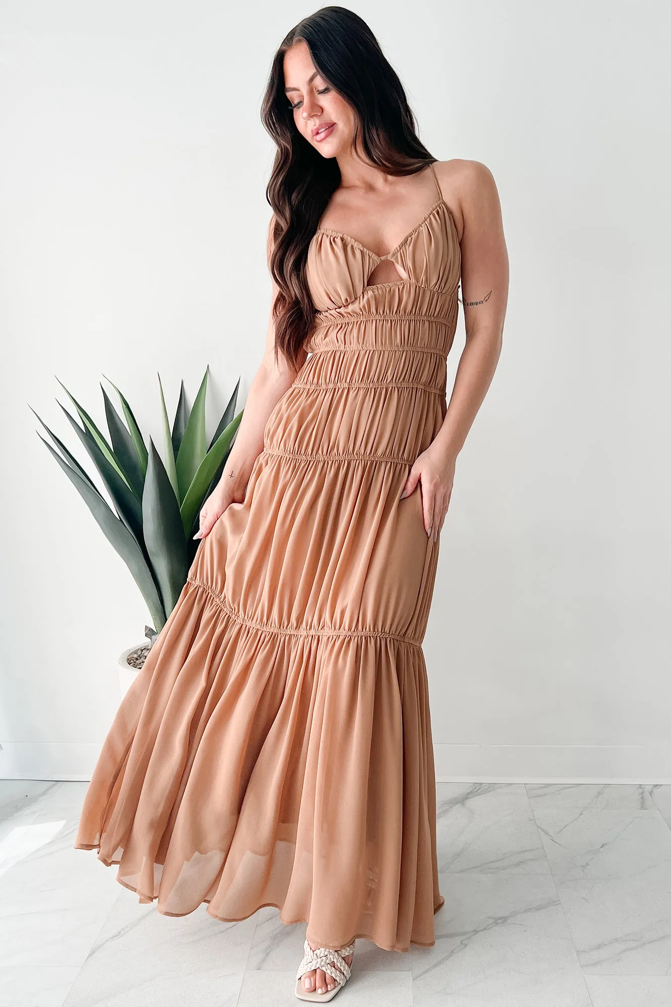 Robe longue plissée Strolling In Sicily (Beige)