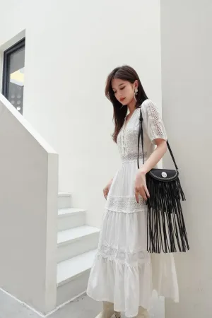 Robe blanche à col en V Summer Lace