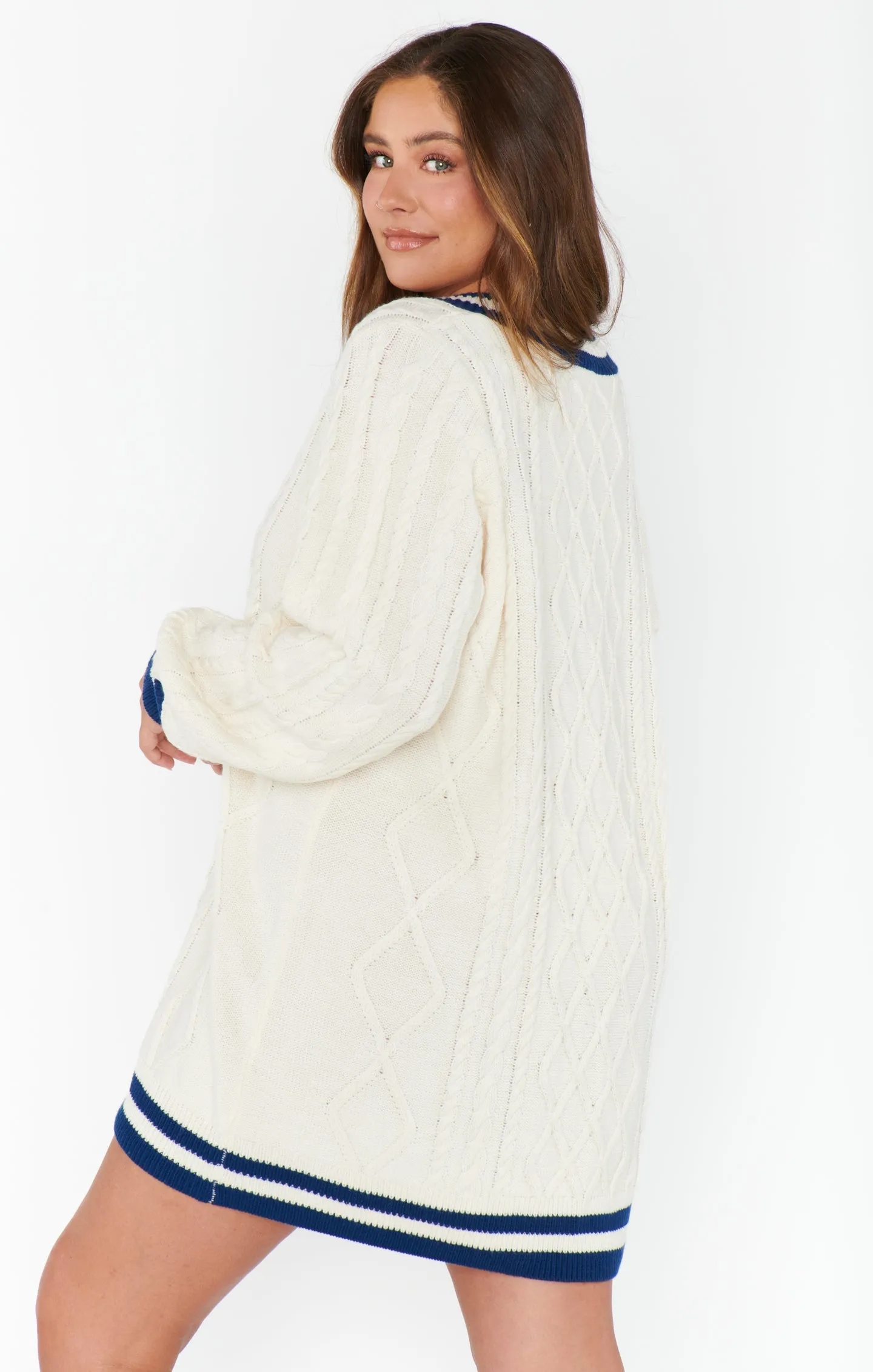 Robe Pull à Effet Queue-de-Pie ~ Maille Câblée Marine