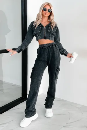 Ensemble de sweat à capuche et pantalon en minéral lavé Talk Later (Noir)