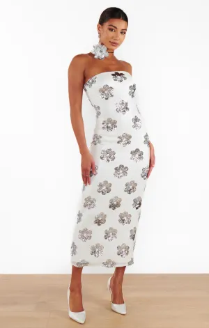 Robe tube Taylor ~ Paillettes Daisy Blanc