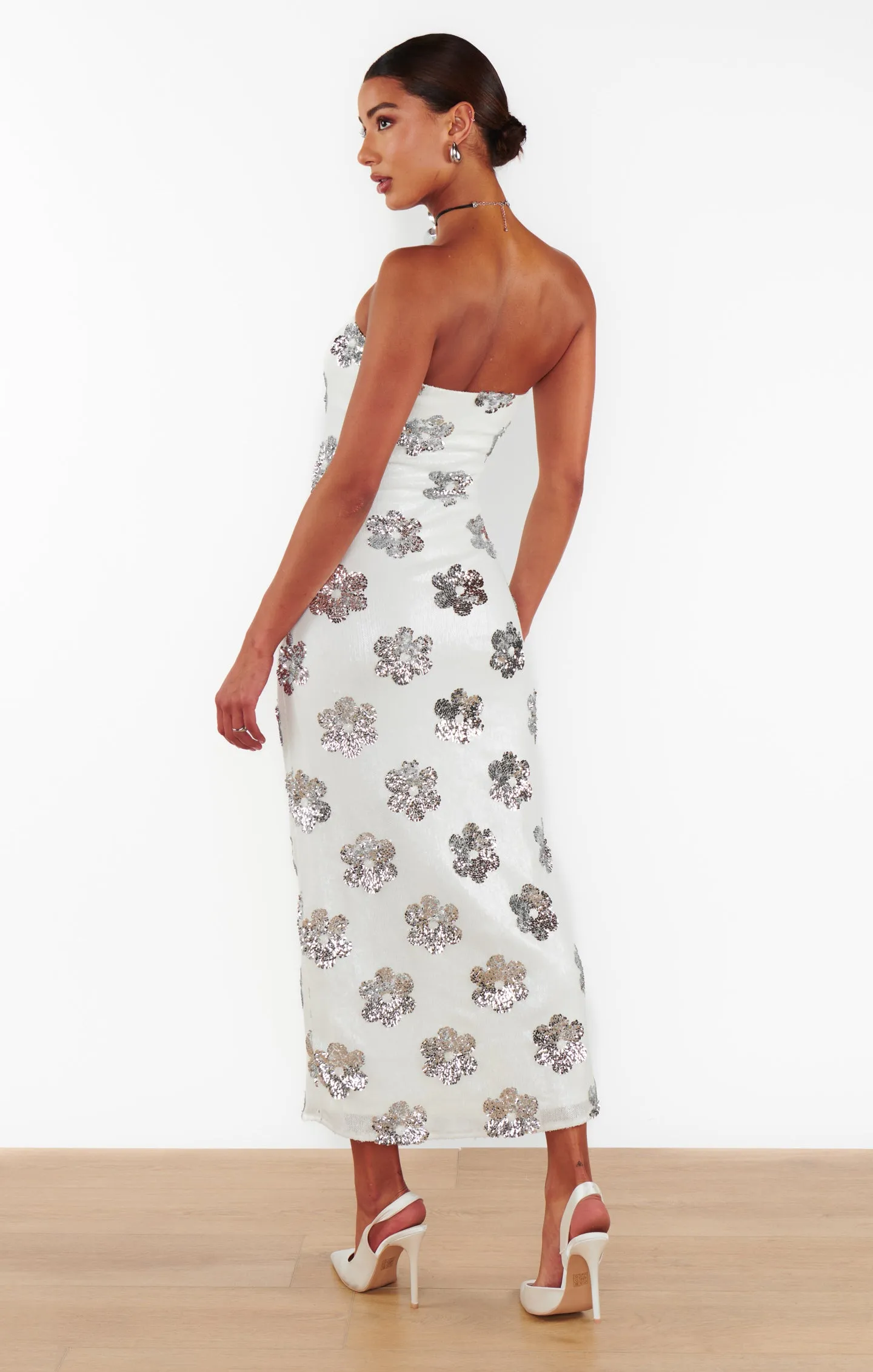 Robe tube Taylor ~ Paillettes Daisy Blanc