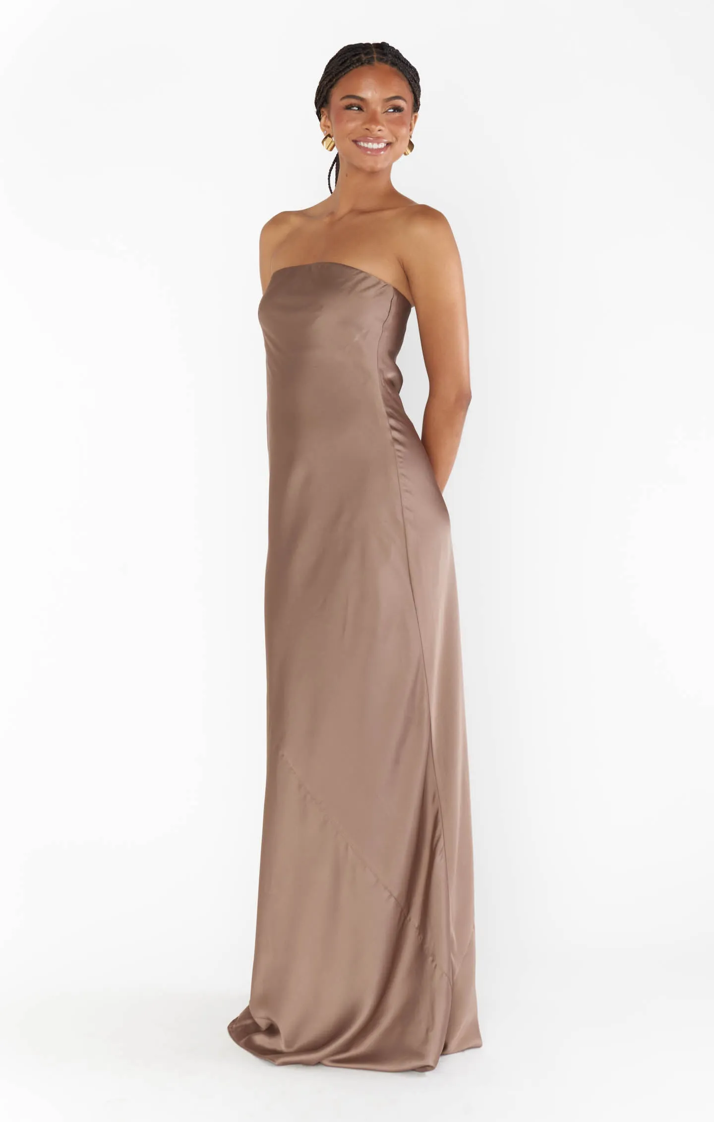 Robe tube longue Taylor ~ Satin luxe Dune