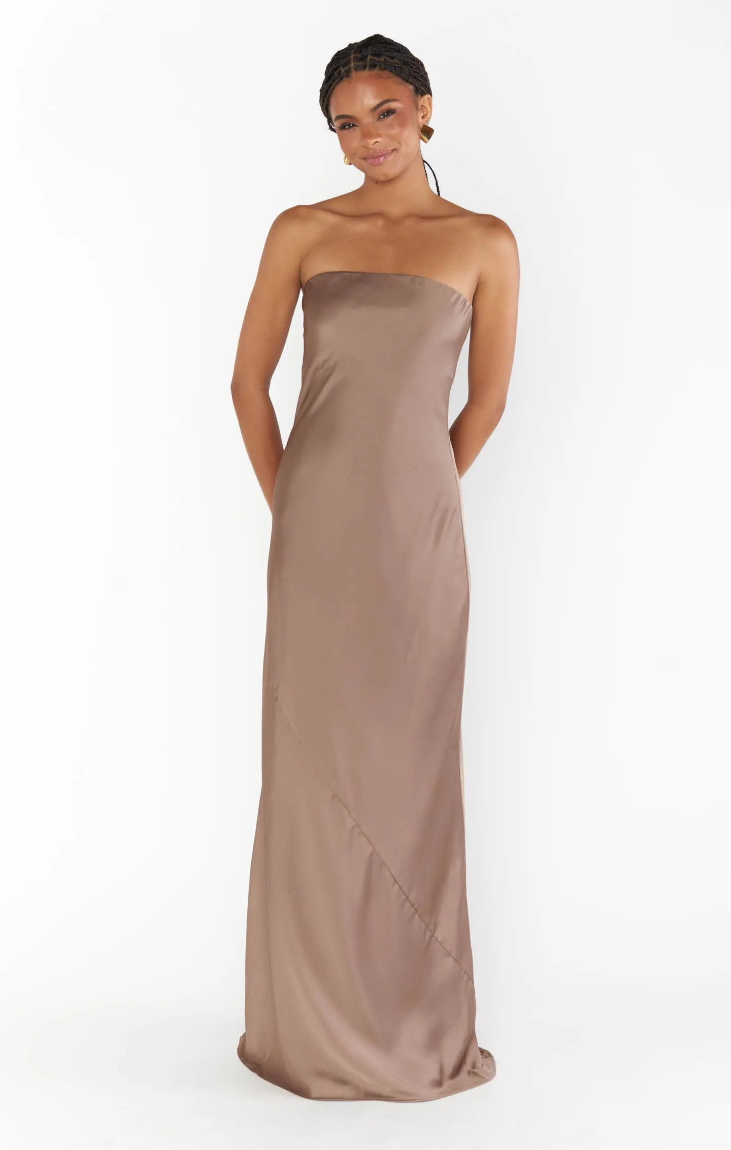 Robe tube longue Taylor ~ Satin luxe Dune