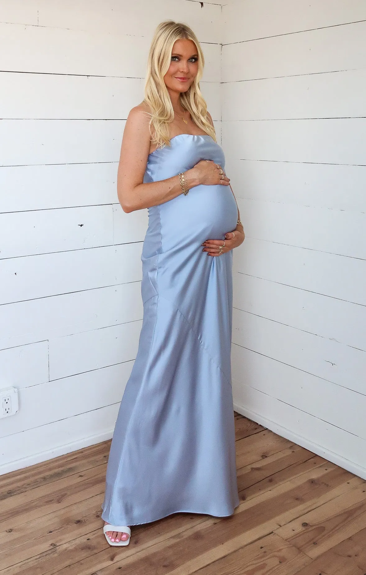 Robe tube maxi Taylor ~ Satin luxe bleu acier