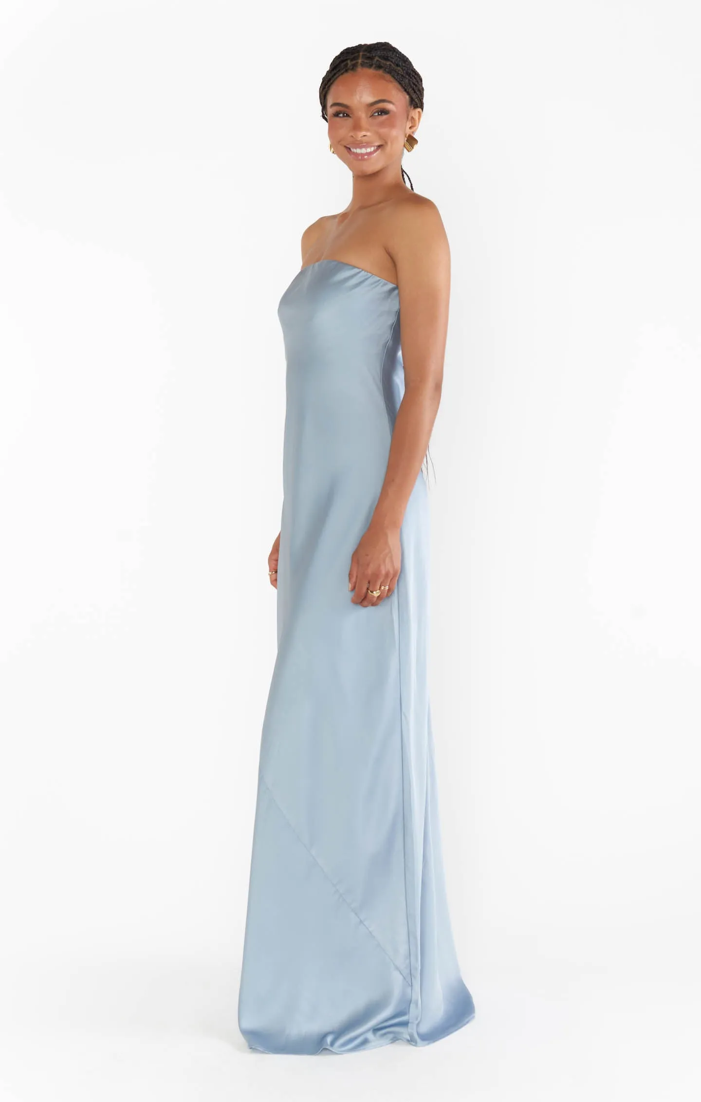 Robe tube maxi Taylor ~ Satin luxe bleu acier