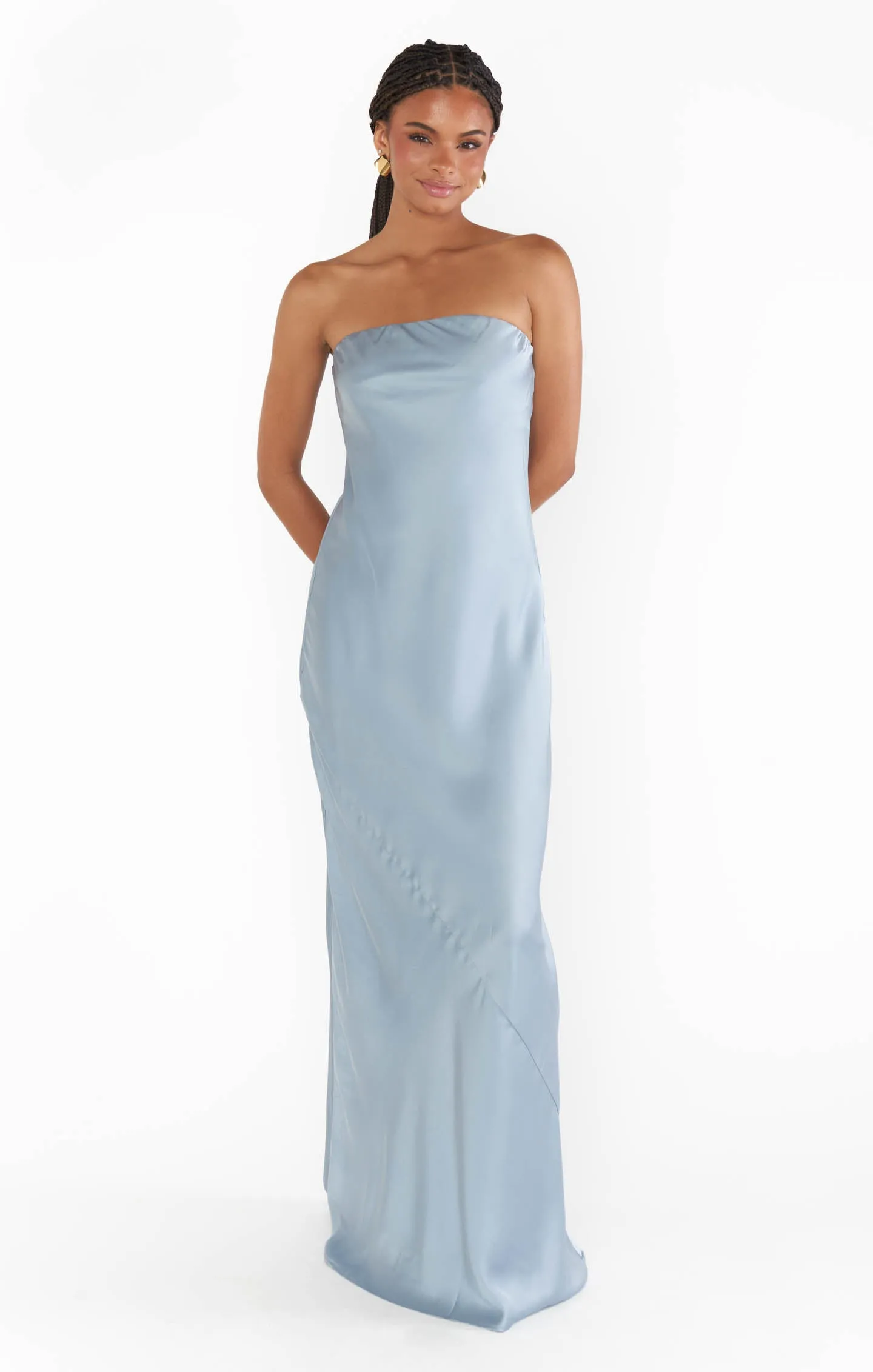 Robe tube maxi Taylor ~ Satin luxe bleu acier