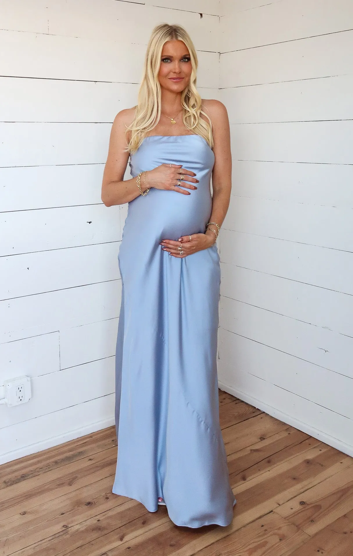 Robe tube maxi Taylor ~ Satin luxe bleu acier