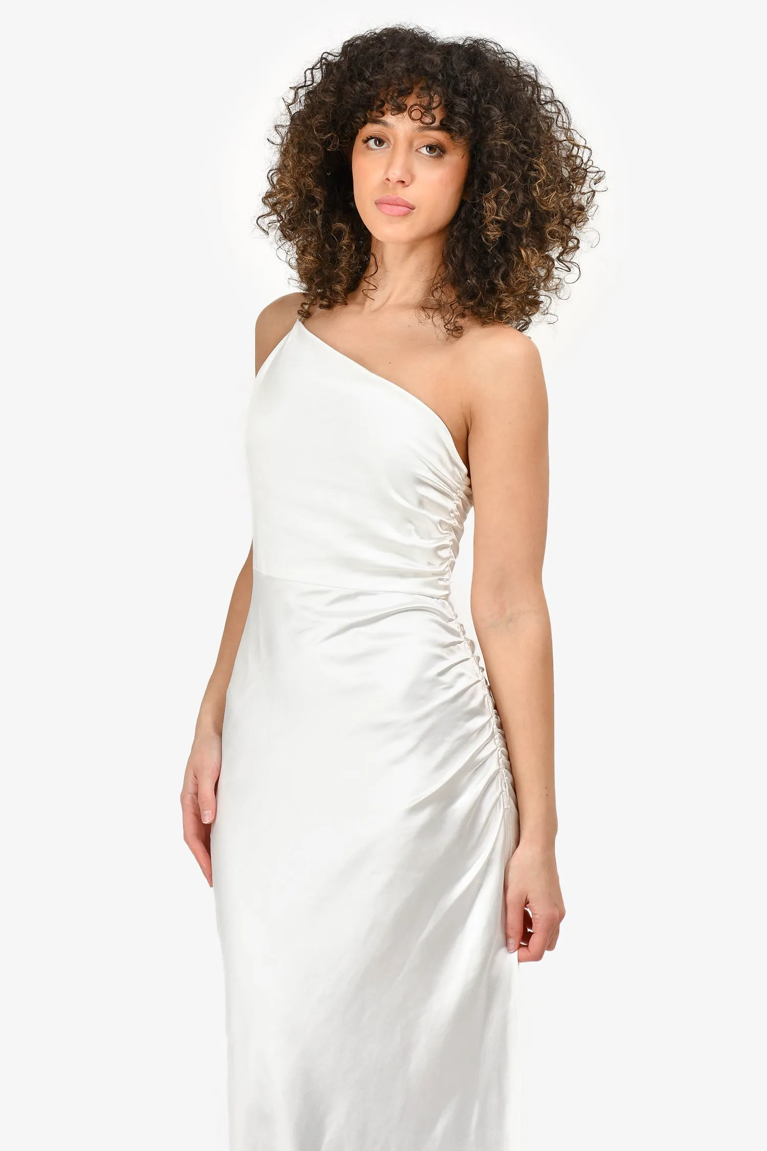 Robe blanche satinée 'Melina' à une épaule avec fente Third Form - Taille 4 US