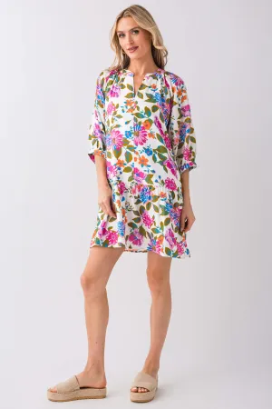 Robe THML à imprimé floral avec encolure décalée et manches 3/4